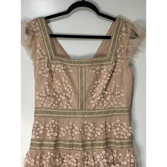 BCBG Cap Sleeve Short Evening Dress Bare Pink Size 8 NWOT Embroidered Details - Picture 3 of 15